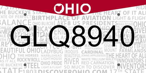 GLQ8940 Ohio License Plate