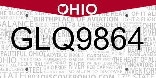 GLQ9864 Ohio License Plate