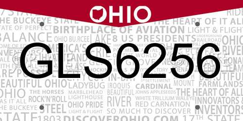 GLS6256 Ohio License Plate