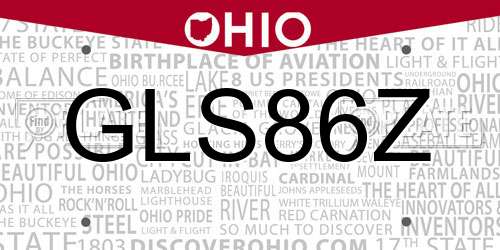 GLS86Z Ohio License Plate