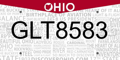 GLT8583 Ohio License Plate