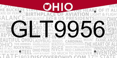 GLT9956 Ohio License Plate