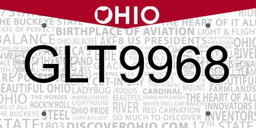 GLT9968 Ohio License Plate