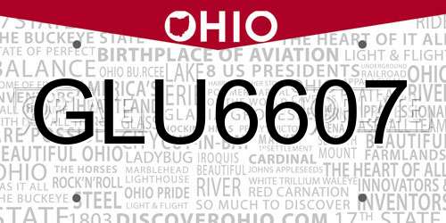 GLU6607 Ohio License Plate