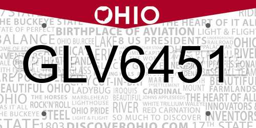 GLV6451 Ohio License Plate