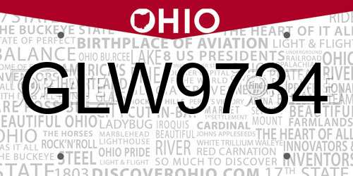 GLW9734 Ohio License Plate