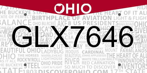 GLX7646 Ohio License Plate