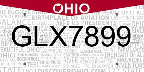 GLX7899 Ohio License Plate