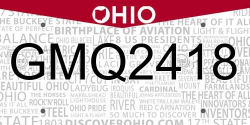 GMQ2418 Ohio License Plate