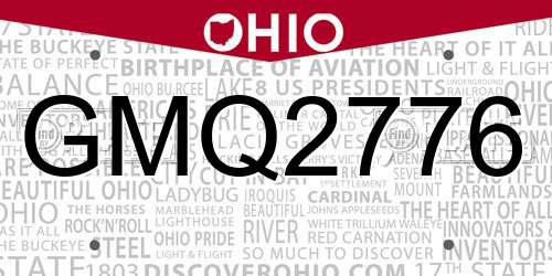 GMQ2776 Ohio License Plate