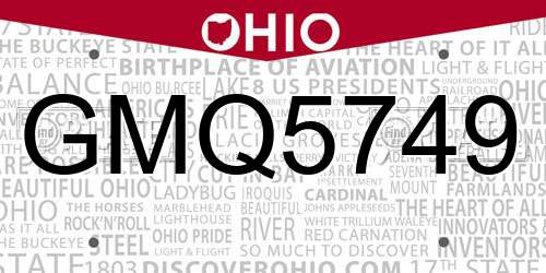 GMQ5749 Ohio License Plate