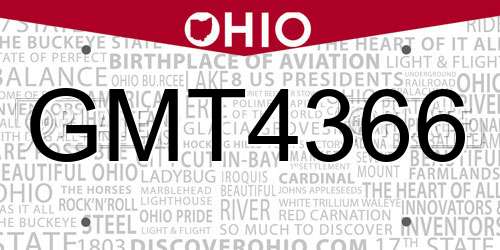 GMT4366 Ohio License Plate