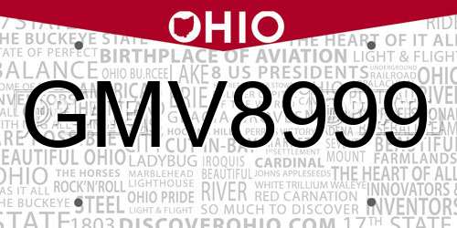 GMV8999 Ohio License Plate