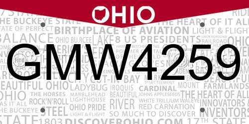 GMW4259 Ohio License Plate