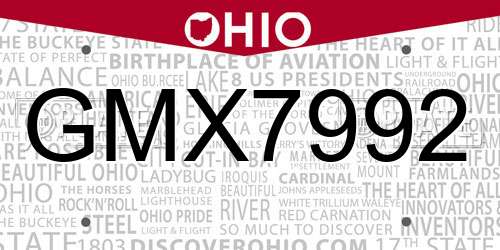 GMX7992 Ohio License Plate