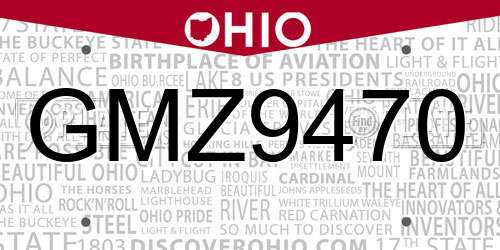 GMZ9470 Ohio License Plate