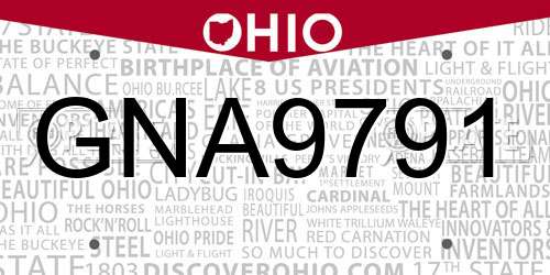 GNA9791 Ohio License Plate