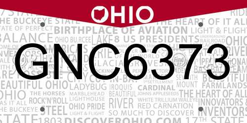 GNC6373 Ohio License Plate