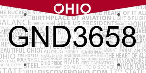 GND3658 Ohio License Plate