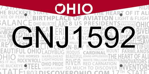 GNJ1592 Ohio License Plate