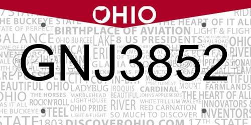GNJ3852 Ohio License Plate