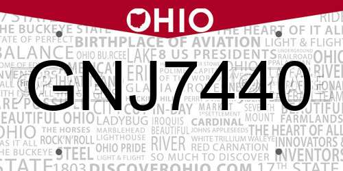 GNJ7440 Ohio License Plate