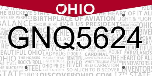 GNQ5624 Ohio License Plate