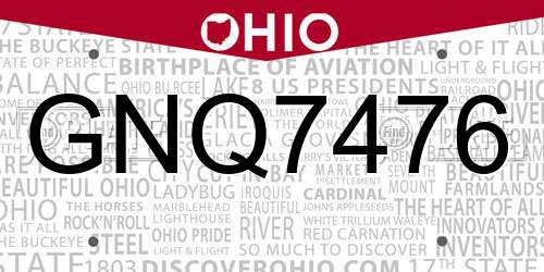 GNQ7476 Ohio License Plate
