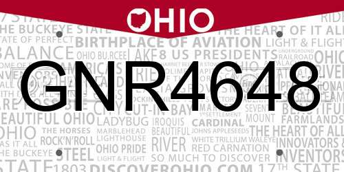 GNR4648 Ohio License Plate
