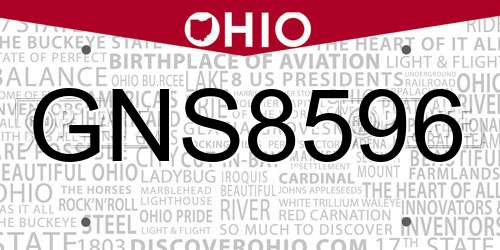GNS8596 Ohio License Plate