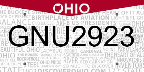 GNU2923 Ohio License Plate