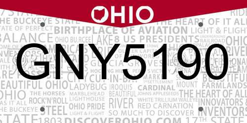 GNY5190 Ohio License Plate
