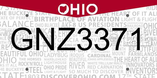 GNZ3371 Ohio License Plate