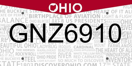 GNZ6910 Ohio License Plate