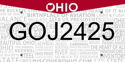 GOJ2425 Ohio License Plate