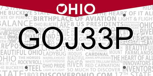 GOJ33P Ohio License Plate