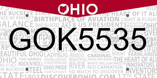 GOK5535 Ohio License Plate