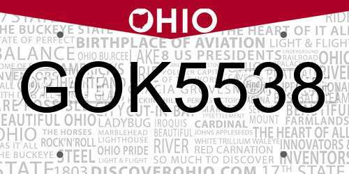 GOK5538 Ohio License Plate
