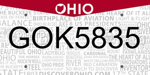GOK5835 Ohio License Plate