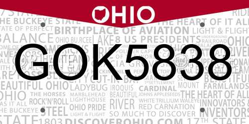 GOK5838 Ohio License Plate