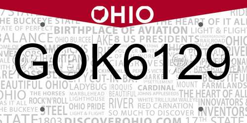 GOK6129 Ohio License Plate
