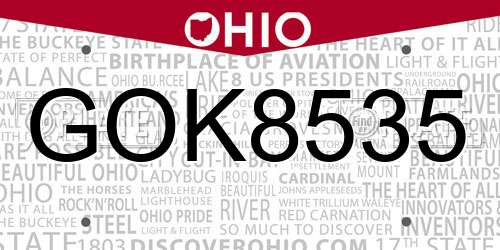 GOK8535 Ohio License Plate
