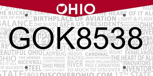 GOK8538 Ohio License Plate