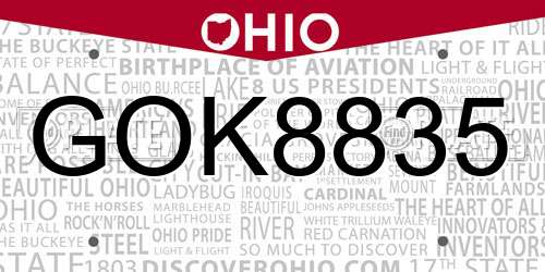 GOK8835 Ohio License Plate
