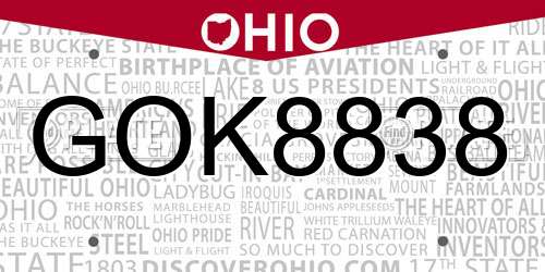 GOK8838 Ohio License Plate