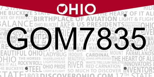 GOM7835 Ohio License Plate