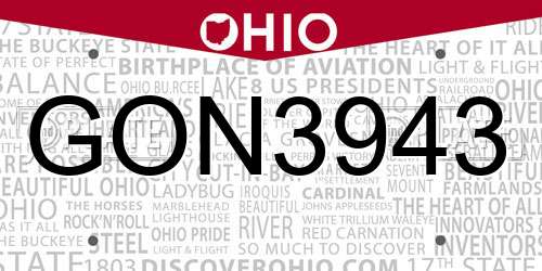 GON3943 Ohio License Plate