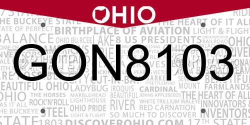 GON8103 Ohio License Plate