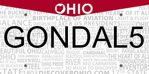 GONDAL5 Ohio License Plate