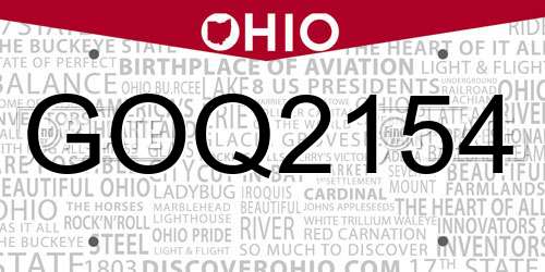 GOQ2154 Ohio License Plate